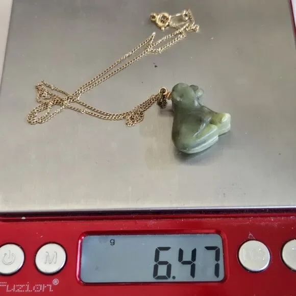 Vintage Carved Nephrite Jade Animal Pendant Necklace 1/20 12K Gold Filled Chain - Picture 13 of 16